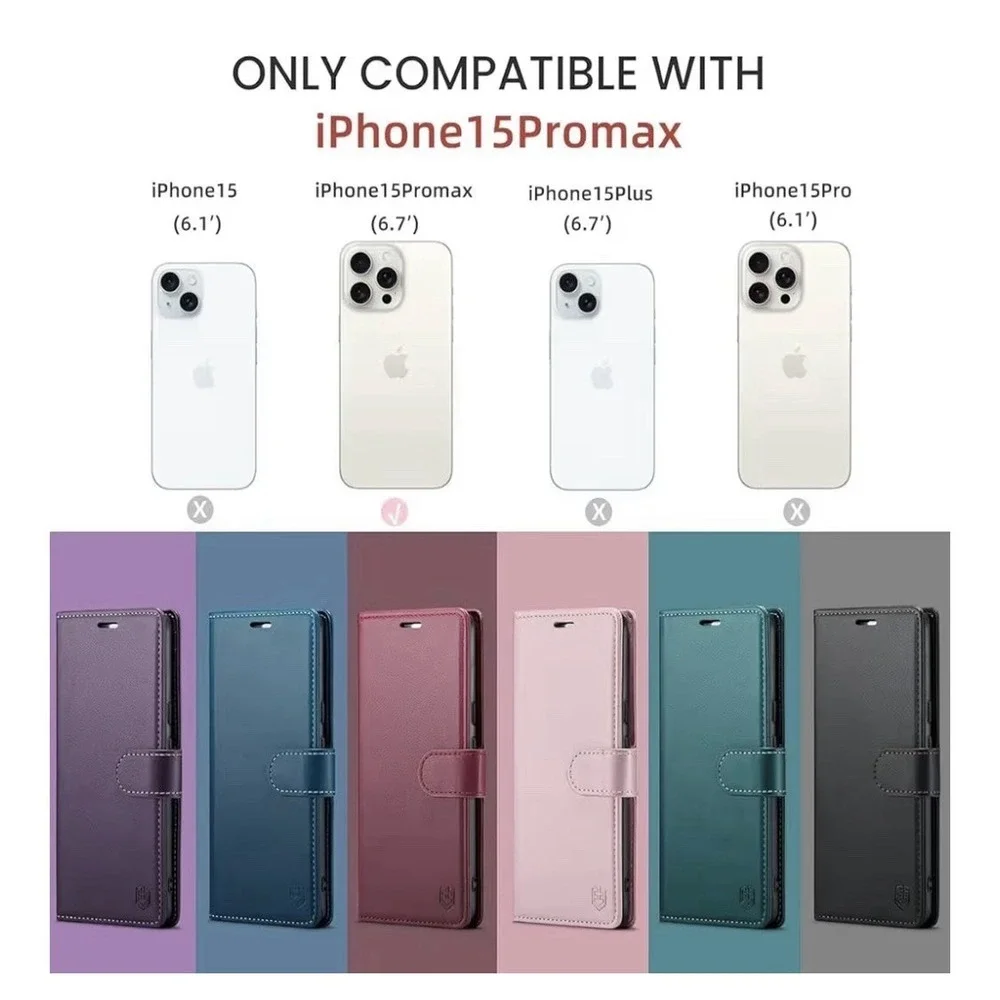 💜 Wallet Case for iPhone 15 Pro Max – Purple (RFID + Kickstand) 💜